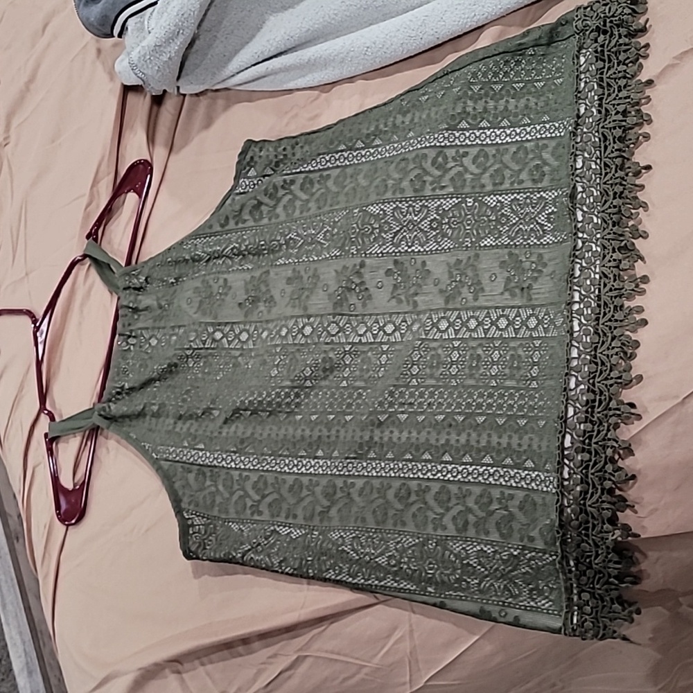 Green Floral Patterned Lace Blouse